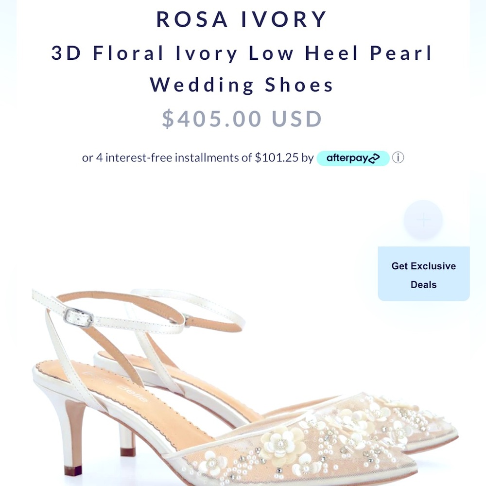 Bella Belle ROSA IVORY
3D Floral Ivory Low Heel Pearl Wedding Shoes